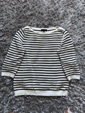 Banana Republic Cream and Black Striped Scoop-Neck Sweater